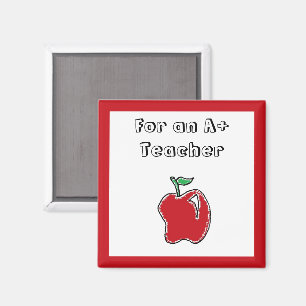 A+ Teacher Red Apple Cool School Cartoon Magnet