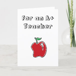 A+ Teacher Red Apple Cool School Cartoon Thank You Card