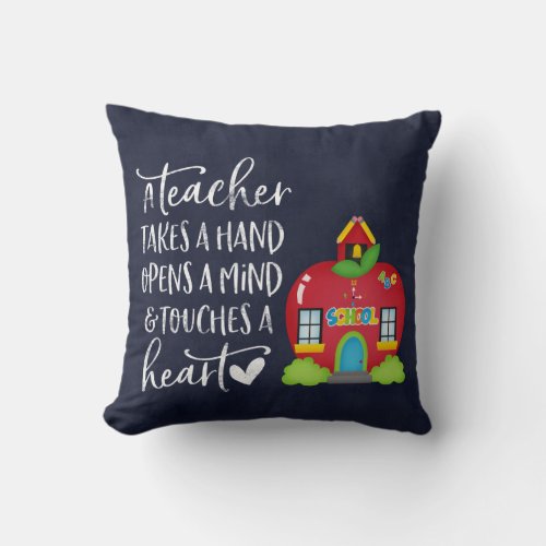 A teacher takes a hand throw pillow