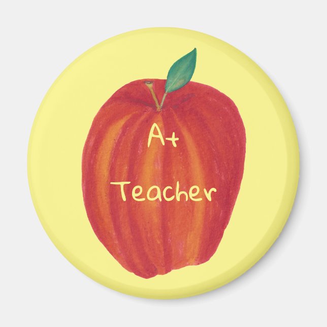 A+ Teacher Watercolor Apple Magnets (Front)