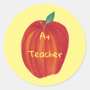 A+ Teacher Watercolor Apple Stickers