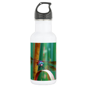 A teal Eyed Dragonfly with cattails Stainless Steel Water Bottle