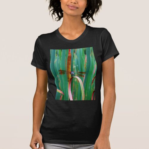 A teal Eyed Dragonfly with cattails T_Shirt