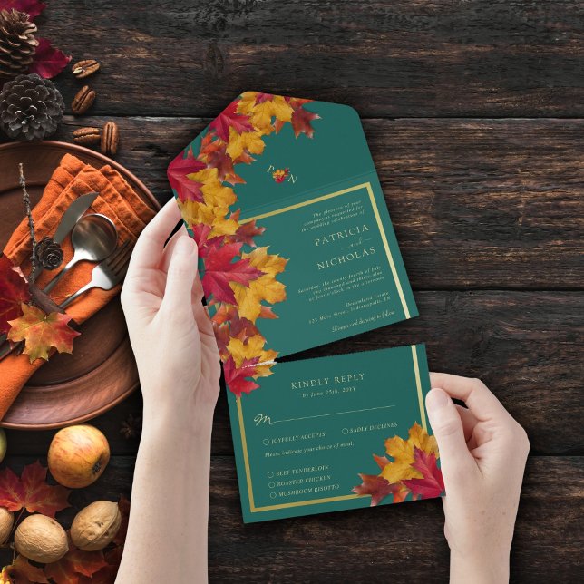 A Teal & Fall Fantasy Gold Rustic Reverie Wedding  All In One Invitation (Creator Uploaded)