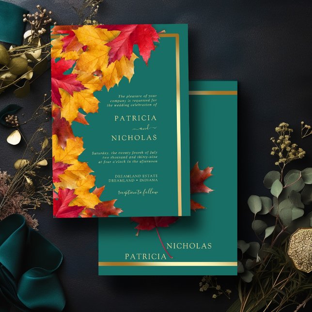A Teal & Fall Fantasy Gold Rustic Reverie Wedding Invitation (Creator Uploaded)