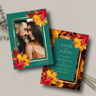 A Teal & Fall Fantasy Gold Rustic Reverie Wedding Save The Date