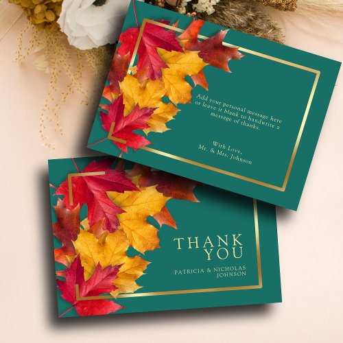 A Teal  Fall Fantasy Gold Rustic Reverie Wedding Thank You Card