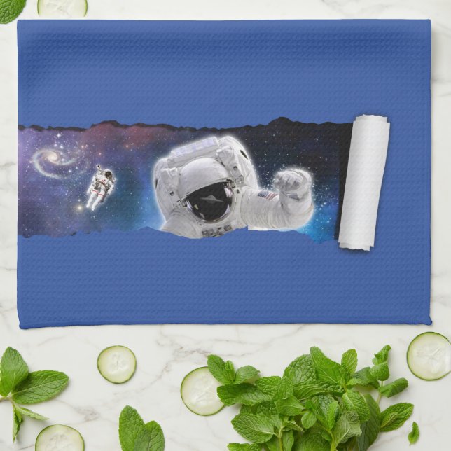 A Tear in Space - Astronaut Alien Encounter - UFO  Kitchen Towel (Folded)
