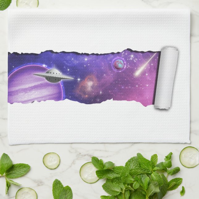 A Tear in Space - Purple Planet UFO Comet Galaxy  Kitchen Towel (Folded)
