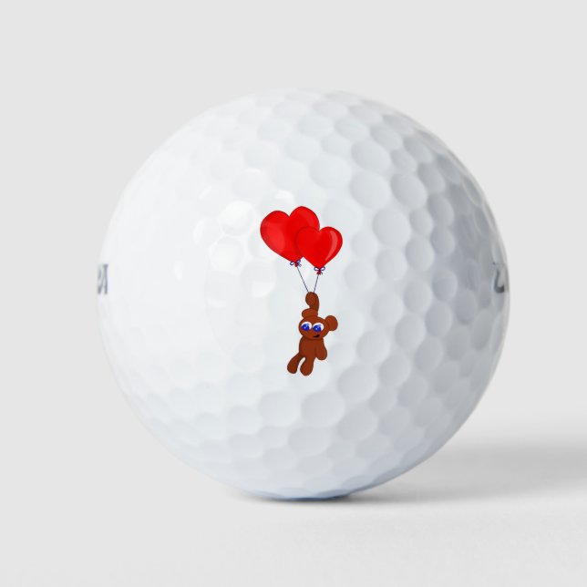 A Teddy Bear Holding Heart Shaped Balloons Golf Balls (Front)