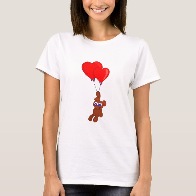 A Teddy Bear Holding Heart Shaped Balloons T-Shirt (Front)