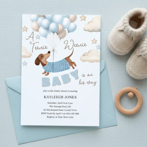 A Teenie Weenie Cute Dachshund Boy Baby Shower Invitation