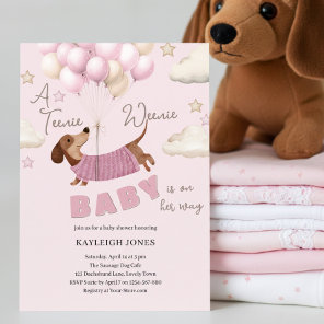 A Teenie Weenie Cute Dachshund Girl Baby Shower Invitation
