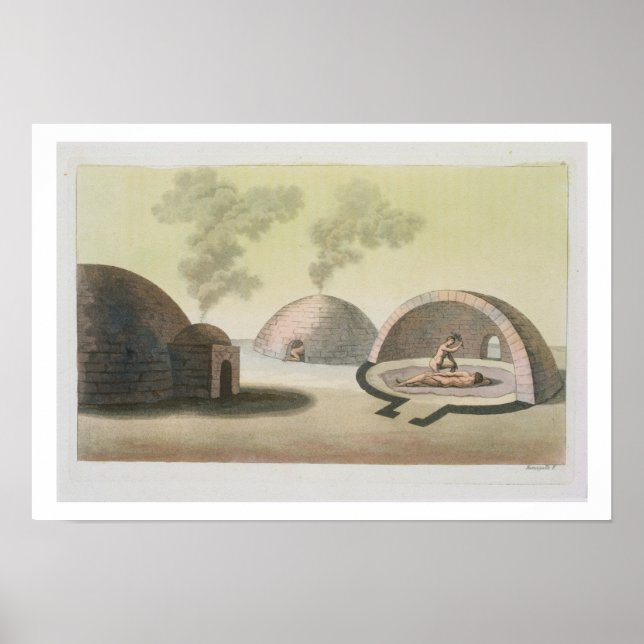 A Temazcalli Ceremony (colour engraving) Poster (Front)