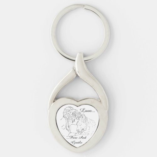 A tender loving drawing of girl kissing akita dog keychain