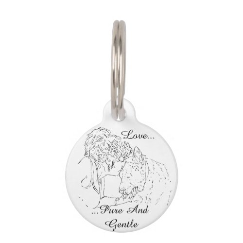 A tender loving drawing of girl kissing akita dog pet ID tag