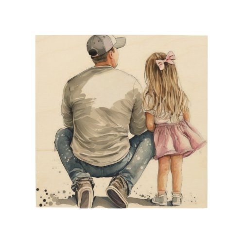 A Tender Moment in Watercolor Father and Daughte_ Wood Wall Art