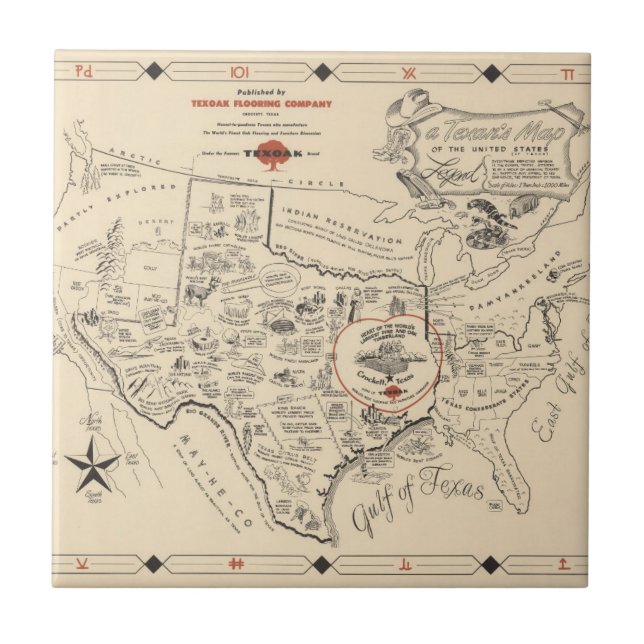 A Texan's Map of the United States (of Texas) Ceramic Tile (Front)