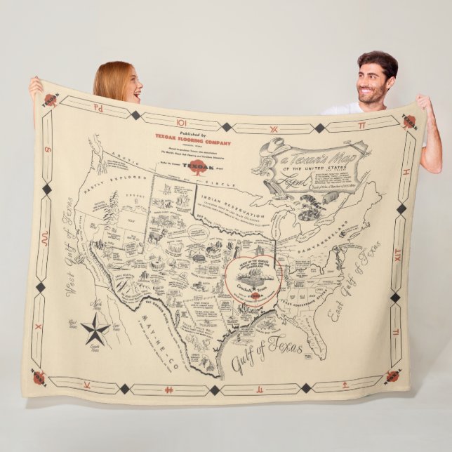 A Texan's Map of the United States (of Texas) Fleece Blanket (In Situ)