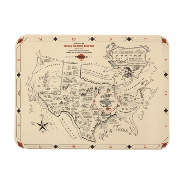 A Texan's Map of the United States (of Texas) Magnet (Horizontal)