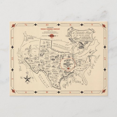 A Texans Map of the United States of Texas Postcard