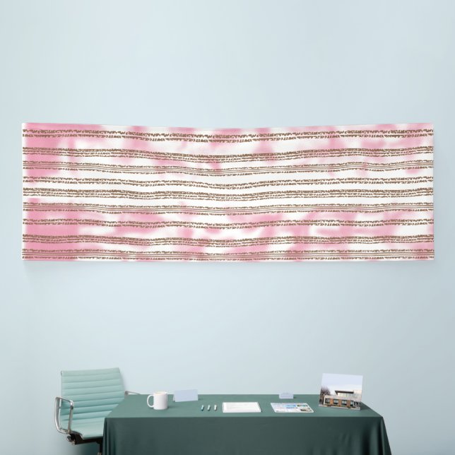 A textile displaying a pattern of pink and white s banner (Tradeshow)