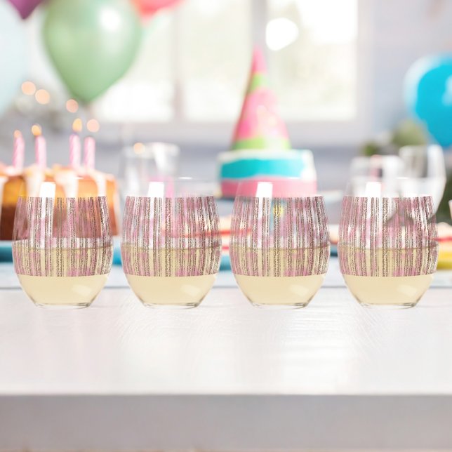 A textile displaying a pattern of pink and white s stemless wine glass (Insitu (Birthday))