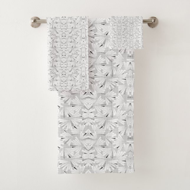 A textured pattern featuring white and gray hues,  bath towel set (Insitu)