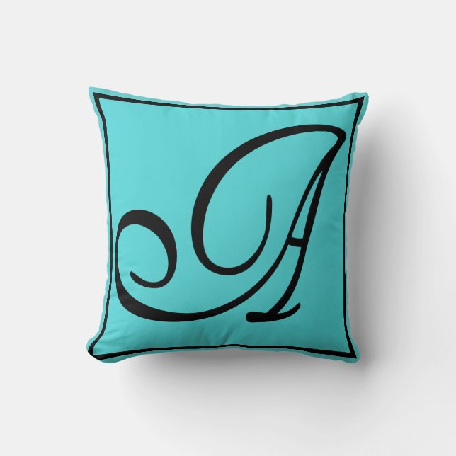 A - The Letter A on Aqua Background Throw Pillow (Front)