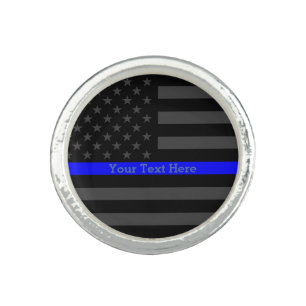 A Thin Blue Line American Flag Personalized Ring