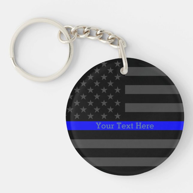 A Thin Blue Line US Flag Personalized Keeper Keychain (Front)