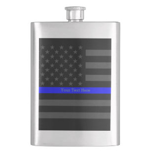 A Thin Blue Line US Flag Personalized Presentation Hip Flask