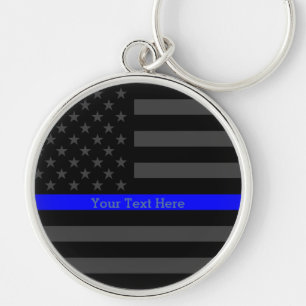 A Thin Blue Line US Flag Personalized with Text Keychain