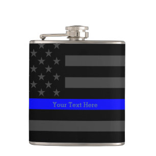 A Thin Blue Line US Flag Your Text Personalized Hip Flask
