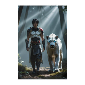 A thin male warrior with black hair acrylic print