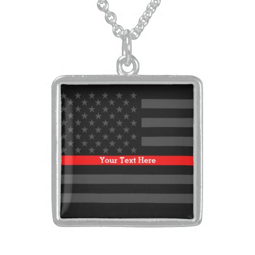 A Thin Red Line US Flag Personalized in Black on a Sterling Silver Necklace