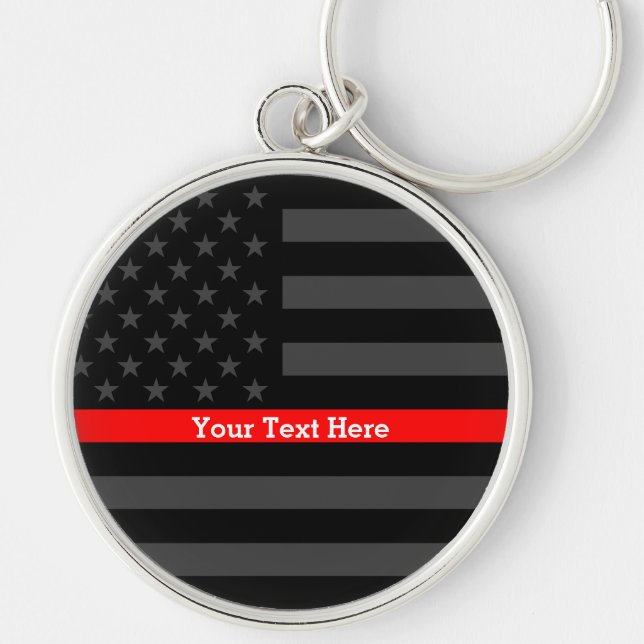 A Thin Red Line US Flag Personalized with Text Keychain (Front)