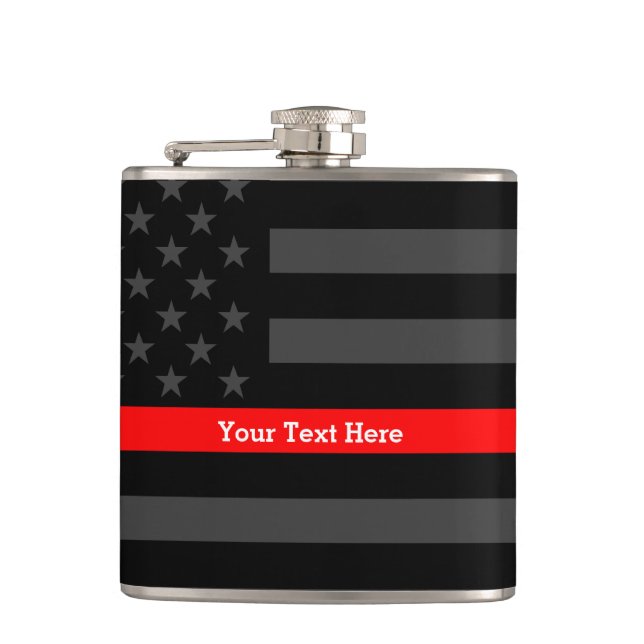 A Thin Red Line US Flag Your Text Personalized Hip Flask (Front)