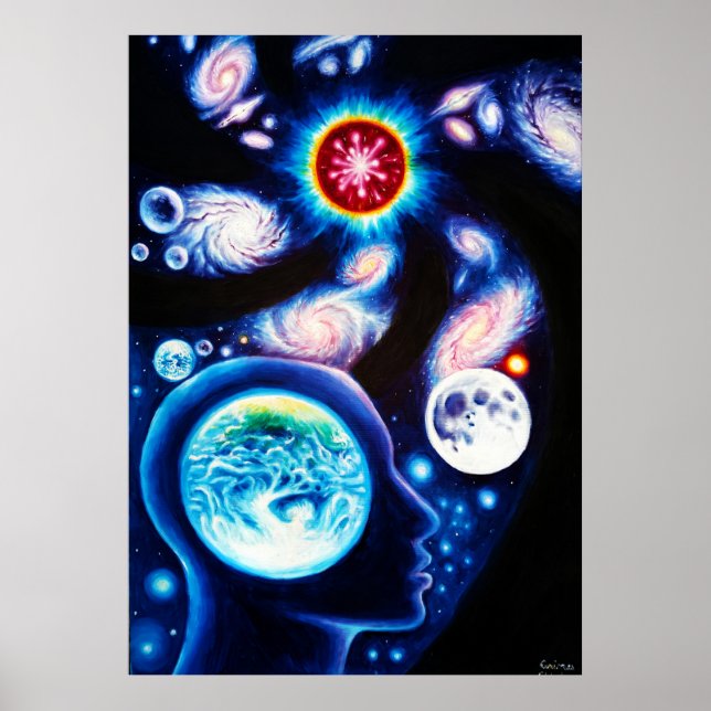 A thinker and his view of the universe poster (Front)