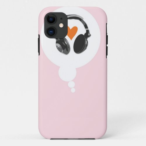 A thought bubble with a heart and headphones iPhone 11 case