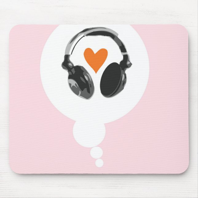 A thought bubble with a heart and headphones mouse pad (Front)