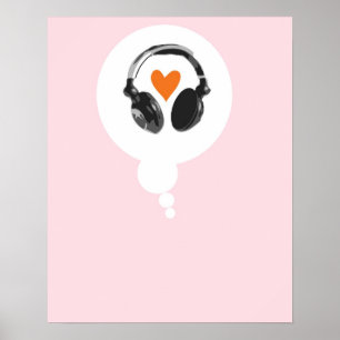 A thought bubble with a heart and headphones poster