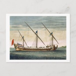 A three-masted Galleass under way by oar, from 'Le Postcard