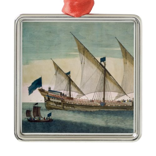 A three-masted Galleass under way by sail, oars sh Metal Ornament
