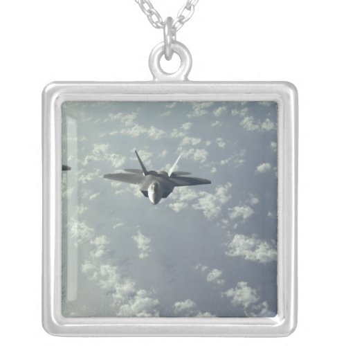 A three_ship formation of F_22 Raptors Silver Plated Necklace