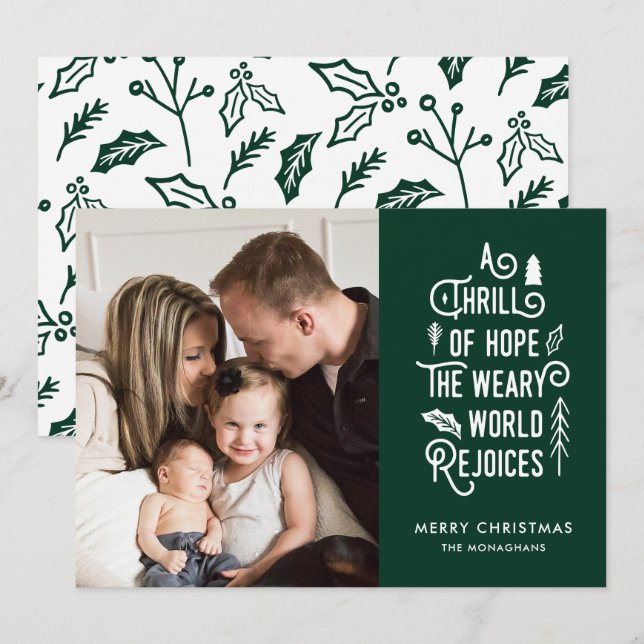 A Thrill of Hope | Green | Modern One Photo Holiday Card (Front/Back)