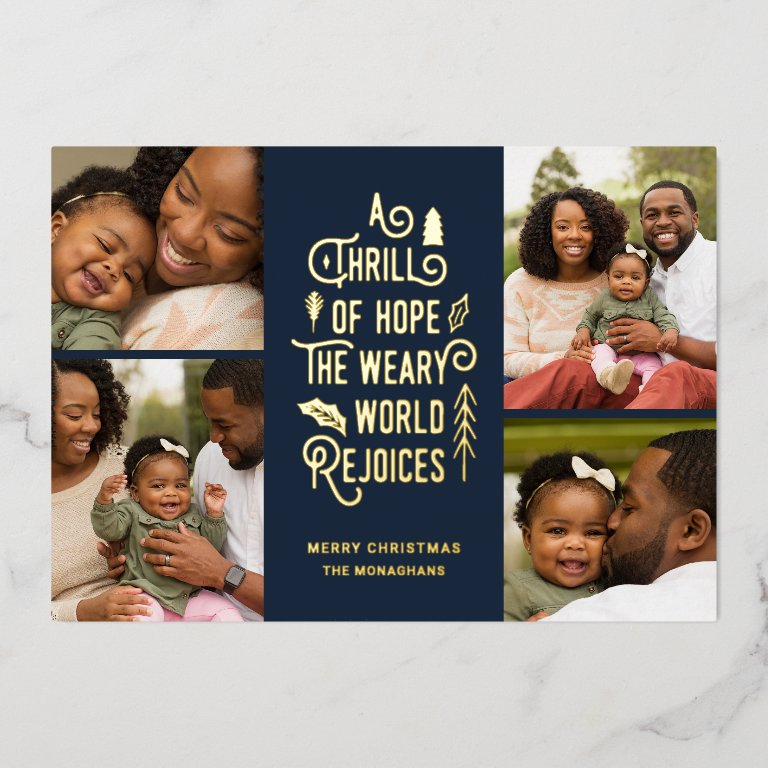 A Thrill of Hope | Modern Photo Collage Christmas Foil Holiday Card
