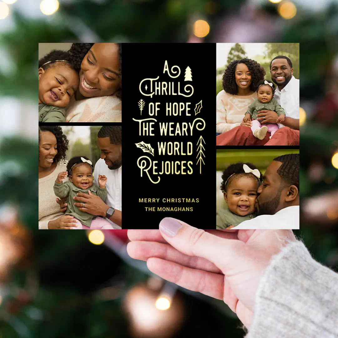 A Thrill of Hope | Modern Photo Collage Christmas  Foil Holiday Card (Creator Uploaded)