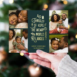 A Thrill of Hope | Modern Photo Collage Christmas  Foil Holiday Card<br><div class="desc">This stylish Christmas collage holiday photo card features 4 photo templates and modern typography reading,  "A Thrill of Hope,  The Weary World Rejoices." The back of the card contains a matching pattern of holly berries,  leaves,  and pine sprigs in deep green. Easy to personalize!</div>