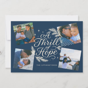 A Thrill of Hope Navy 4 Photo Collage Religious Holiday Card